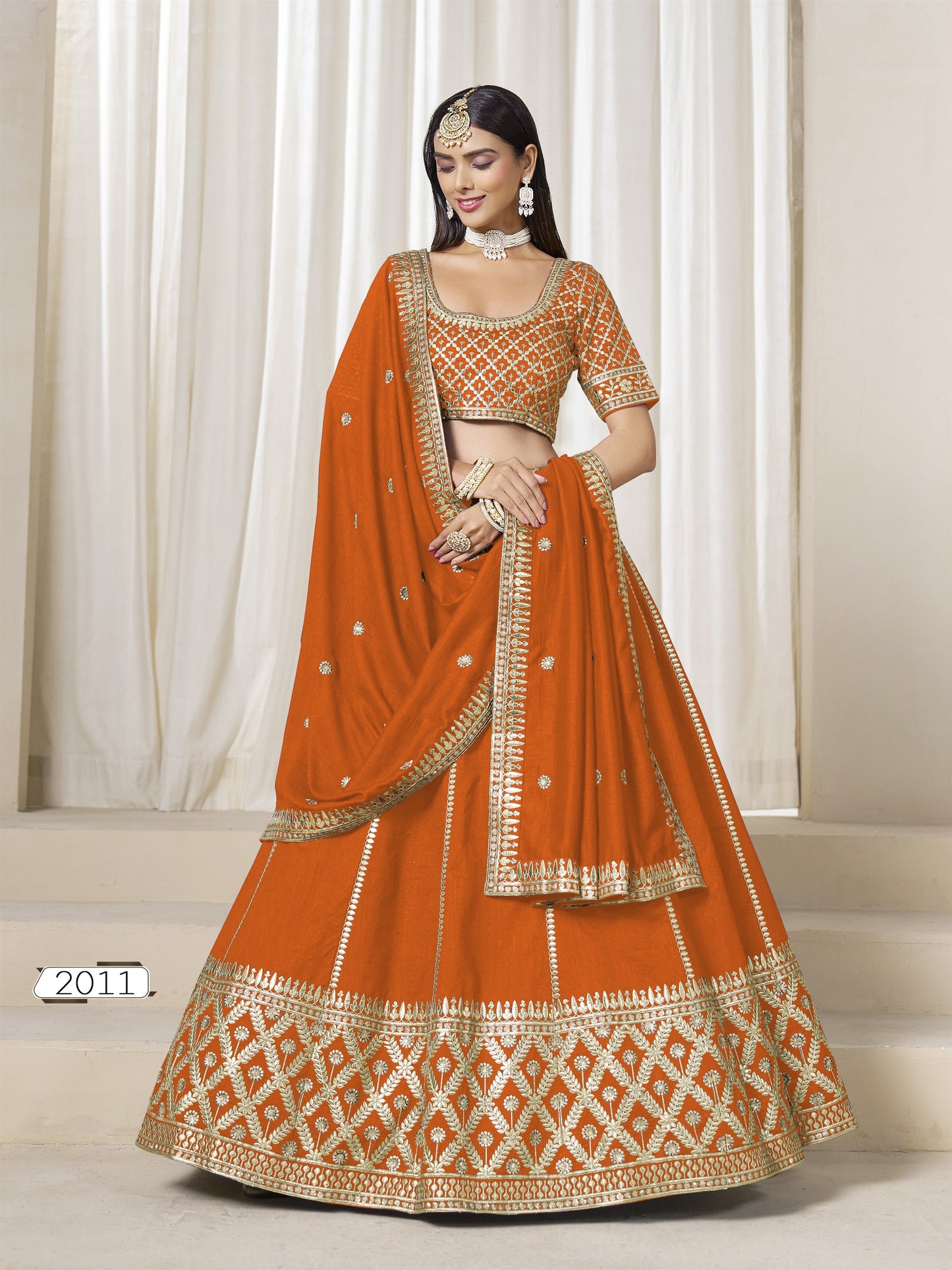 Orange Color Beautiful Partywear Lehenga Choli in Art Silk Fabric