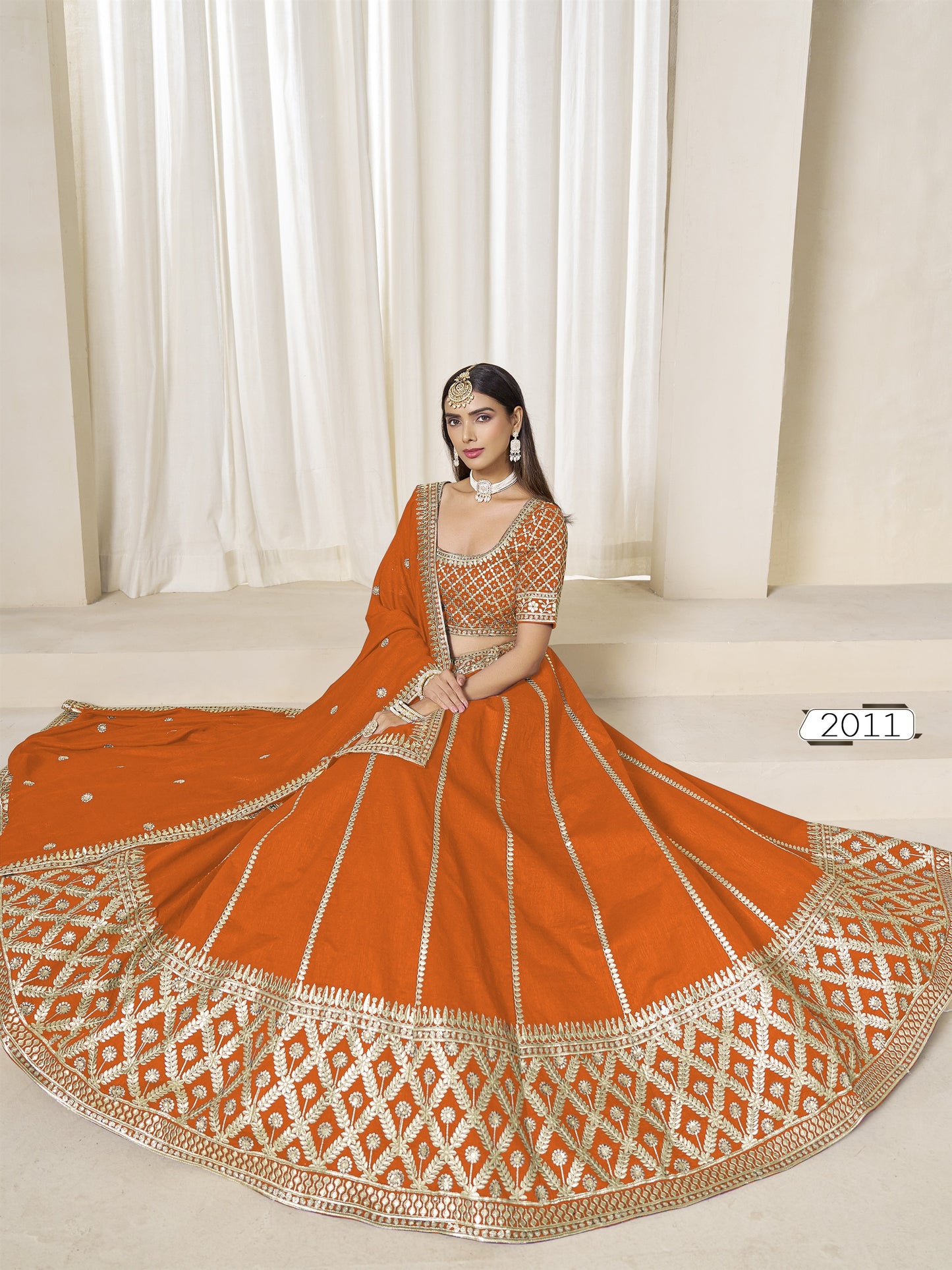 Orange Color Beautiful Partywear Lehenga Choli in Art Silk Fabric
