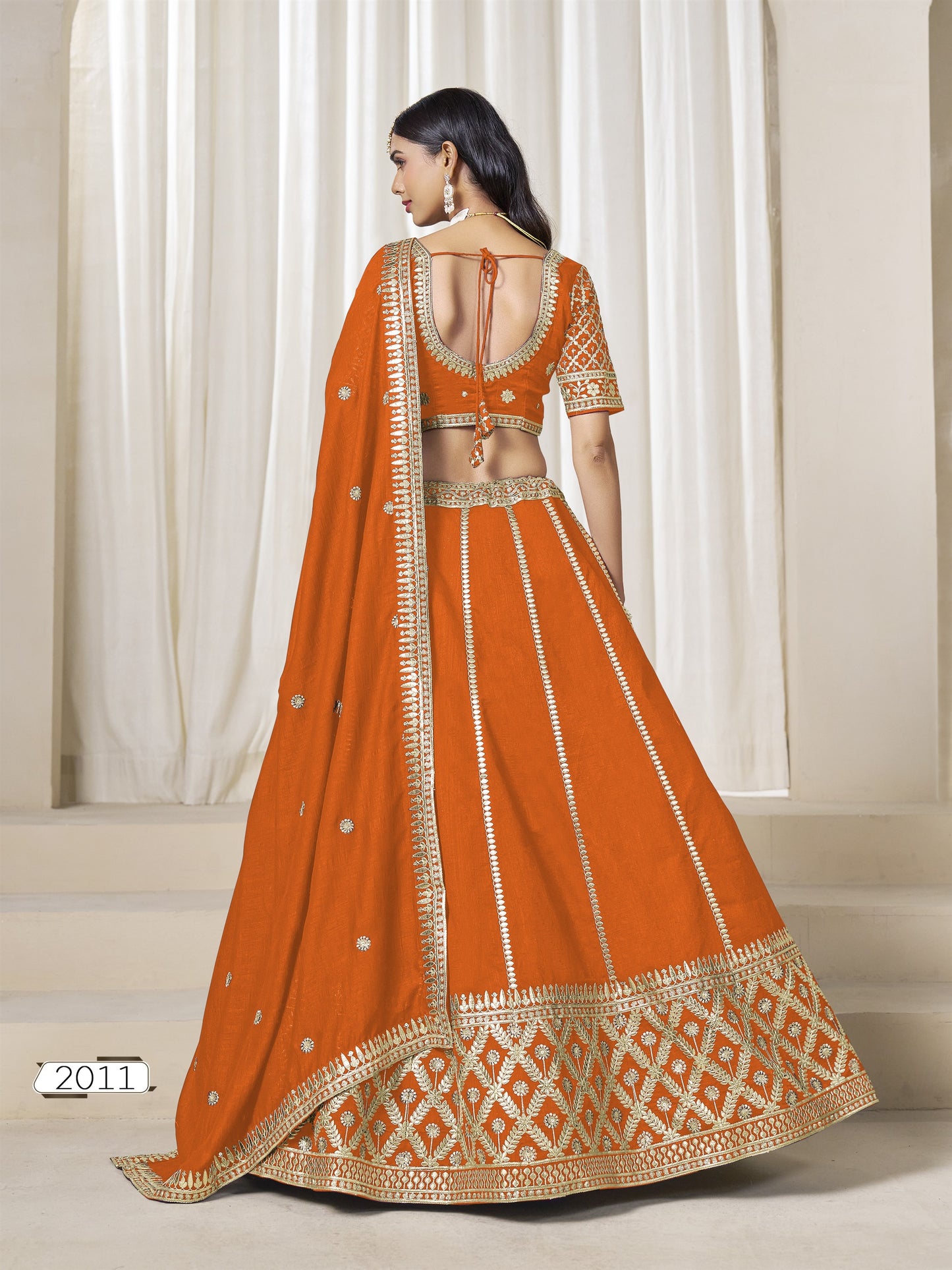 Orange Color Beautiful Partywear Lehenga Choli in Art Silk Fabric