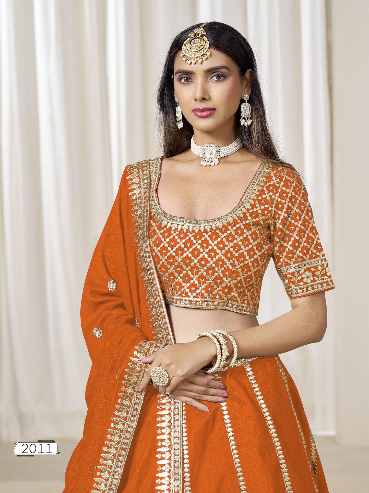 Orange Color Beautiful Partywear Lehenga Choli in Art Silk Fabric