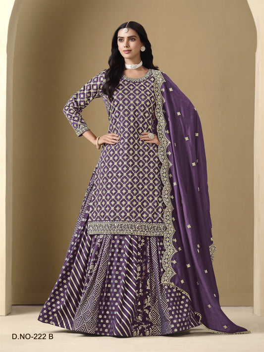 Purple Color Beautiful Partywear Top + lehenga Dress