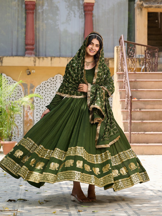 Long Gown & Heavy Dupatta in  Vichitra silk fabric