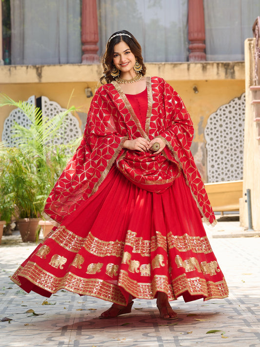 Long Gown & Heavy Dupatta in  Vichitra silk fabric
