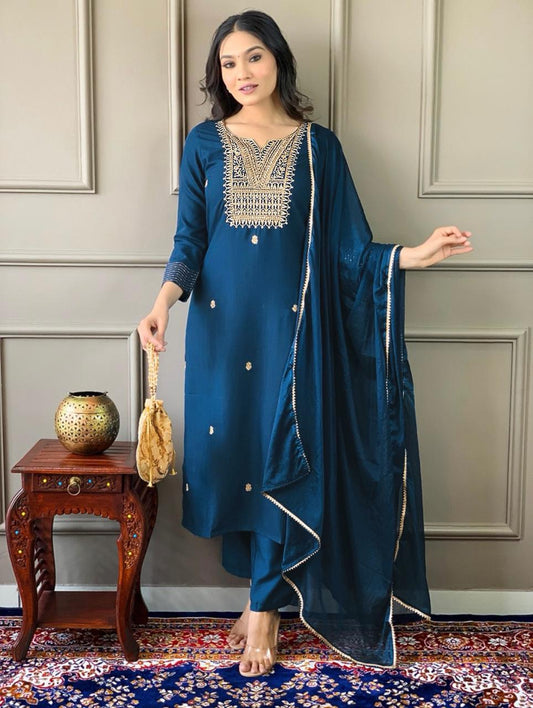 Light Blue Color Beautiful Rayon Summer Wear Kurti Pent 3 Pics Set