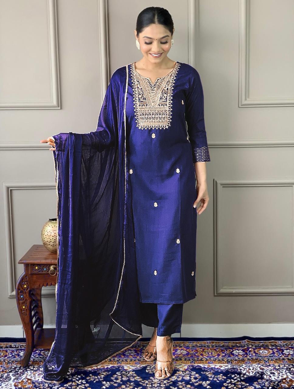 Blue Color Beautiful Rayon Summer Wear Kurti Pent 3 Pics Set