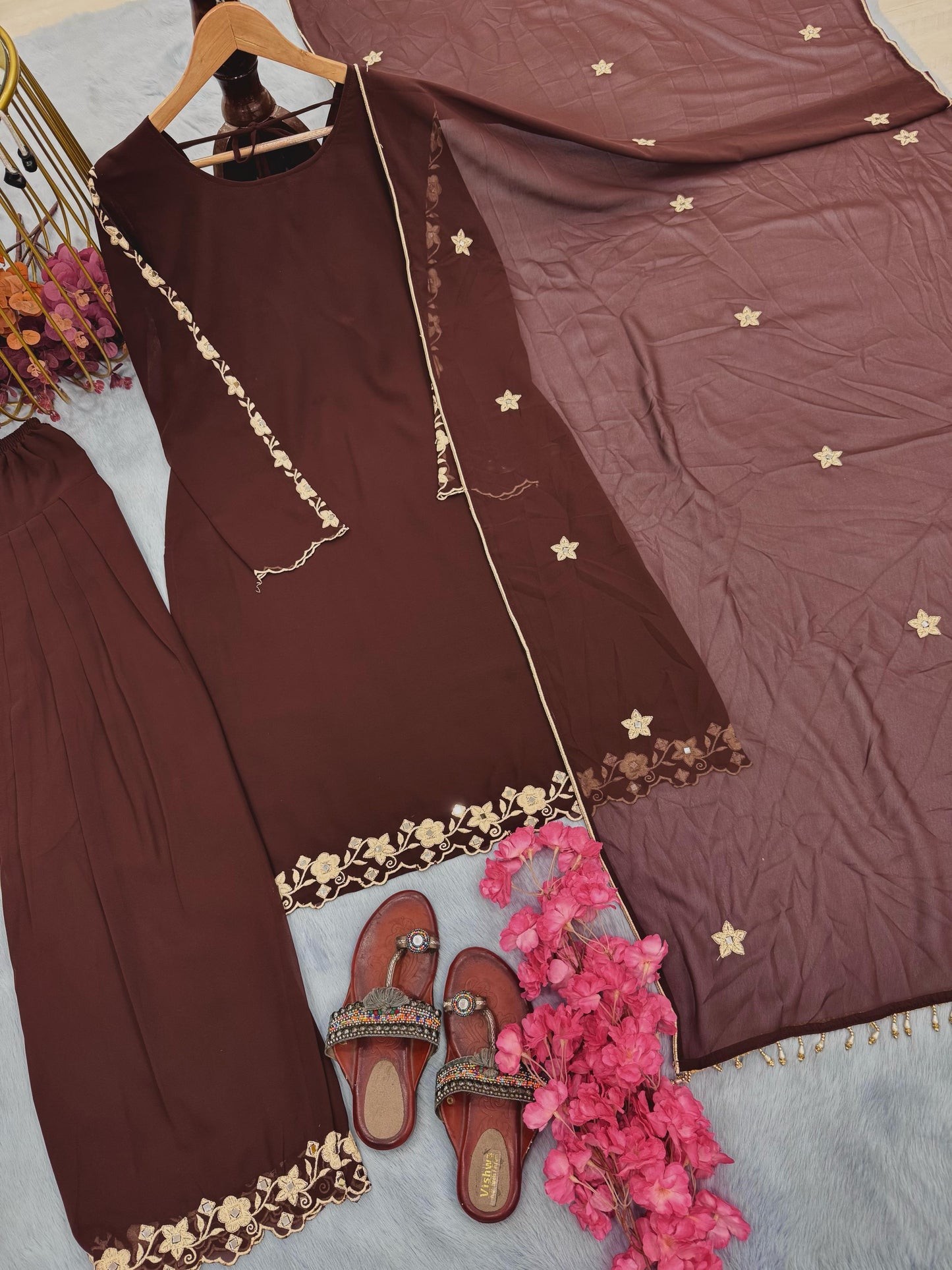 Brown Color Beautiful Summer Wear Dress in Georgette Fabric