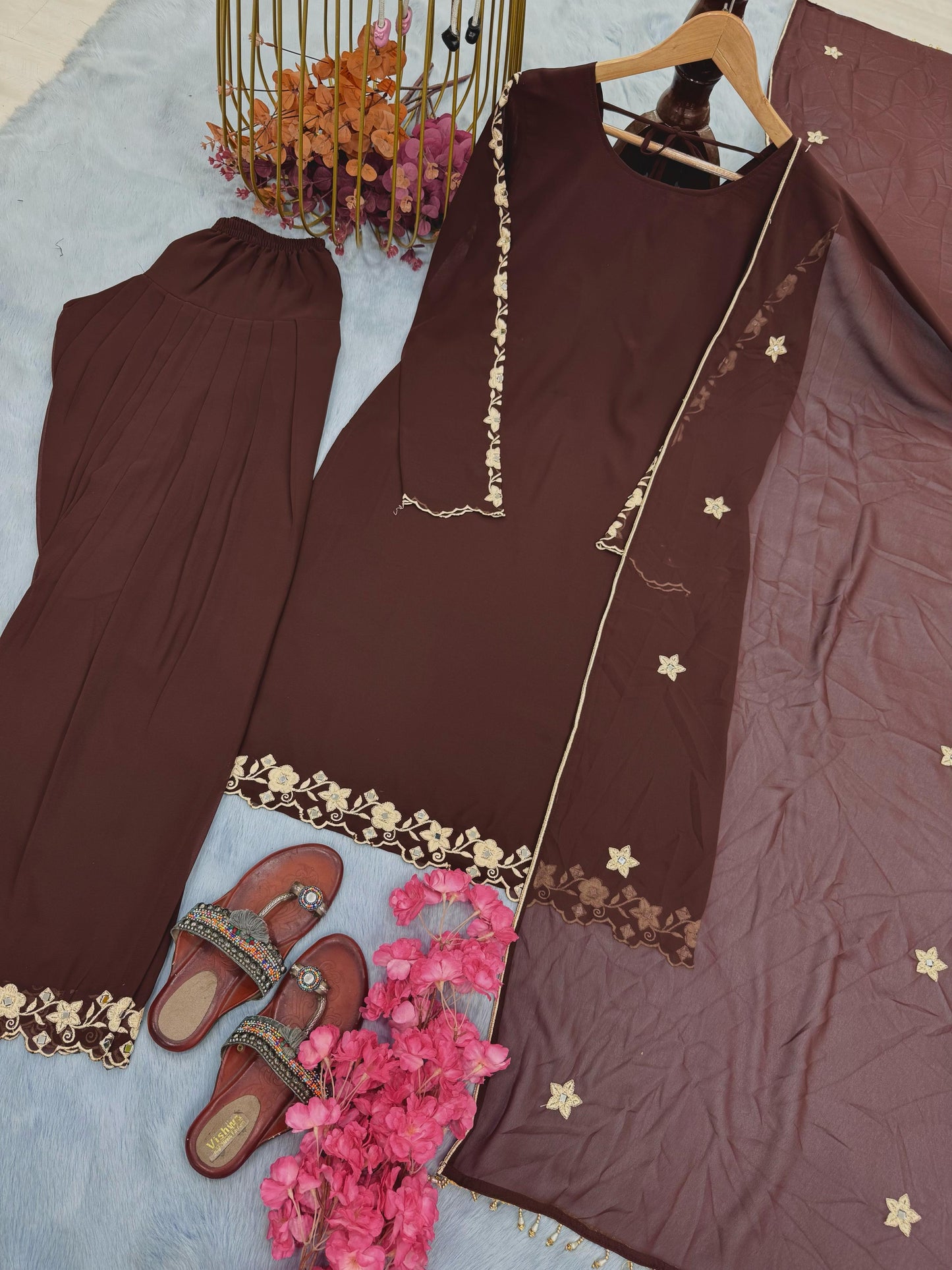 Brown Color Beautiful Summer Wear Dress in Georgette Fabric