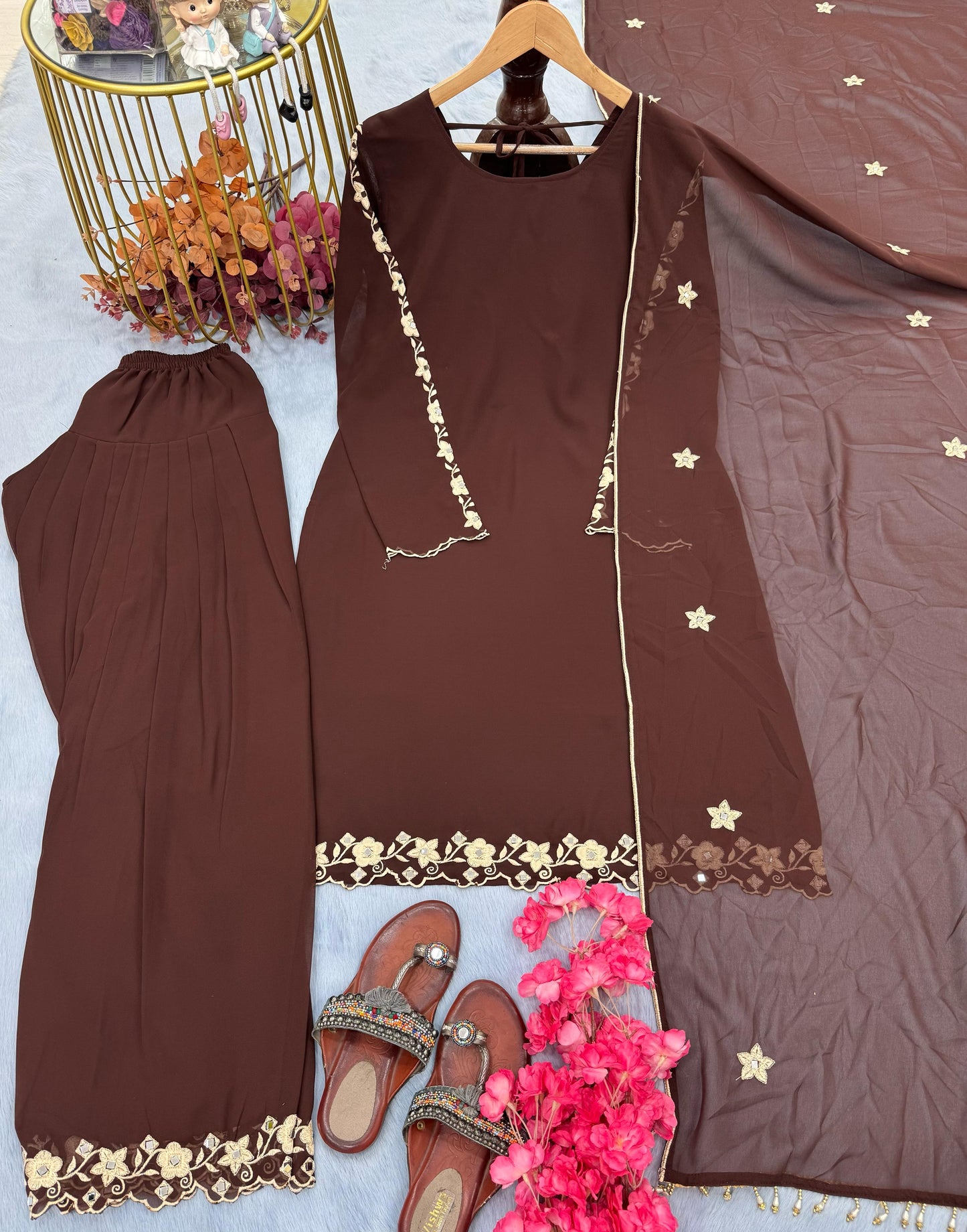 Brown Color Beautiful Summer Wear Dress in Georgette Fabric