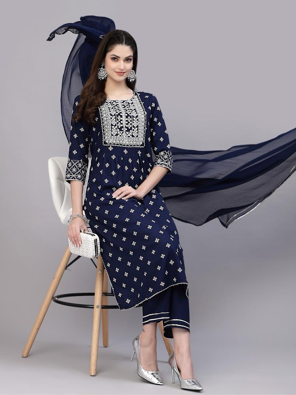 Rayon Fabric Suit For Office And Summer Wear Use in blue