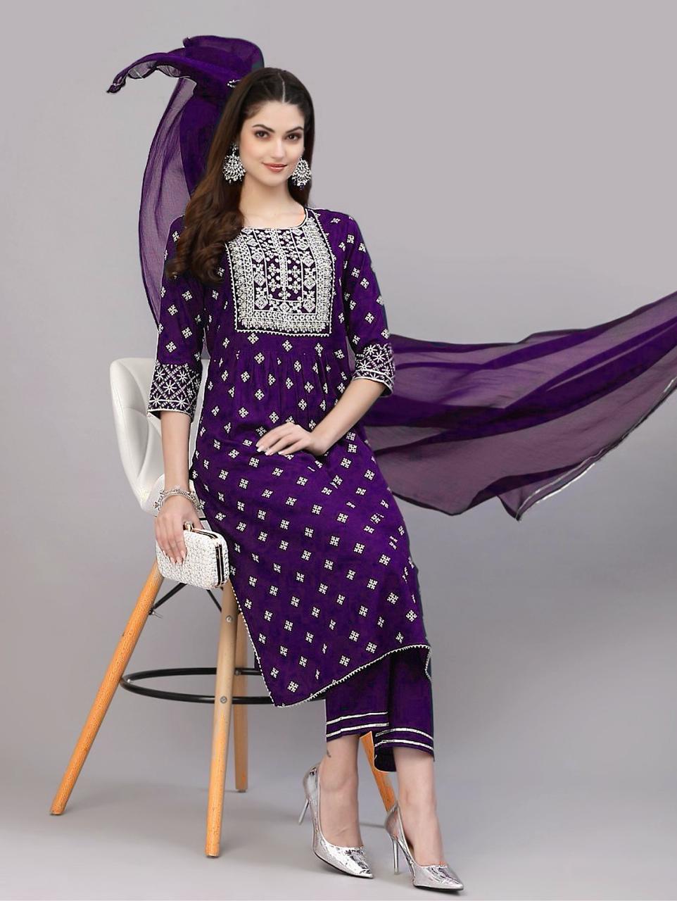Rayon Fabric Suit For Office And Summer Wear Use in Purple