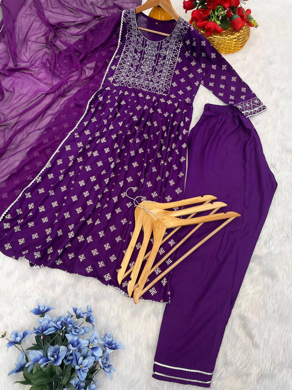 Rayon Fabric Suit For Office And Summer Wear Use in Purple