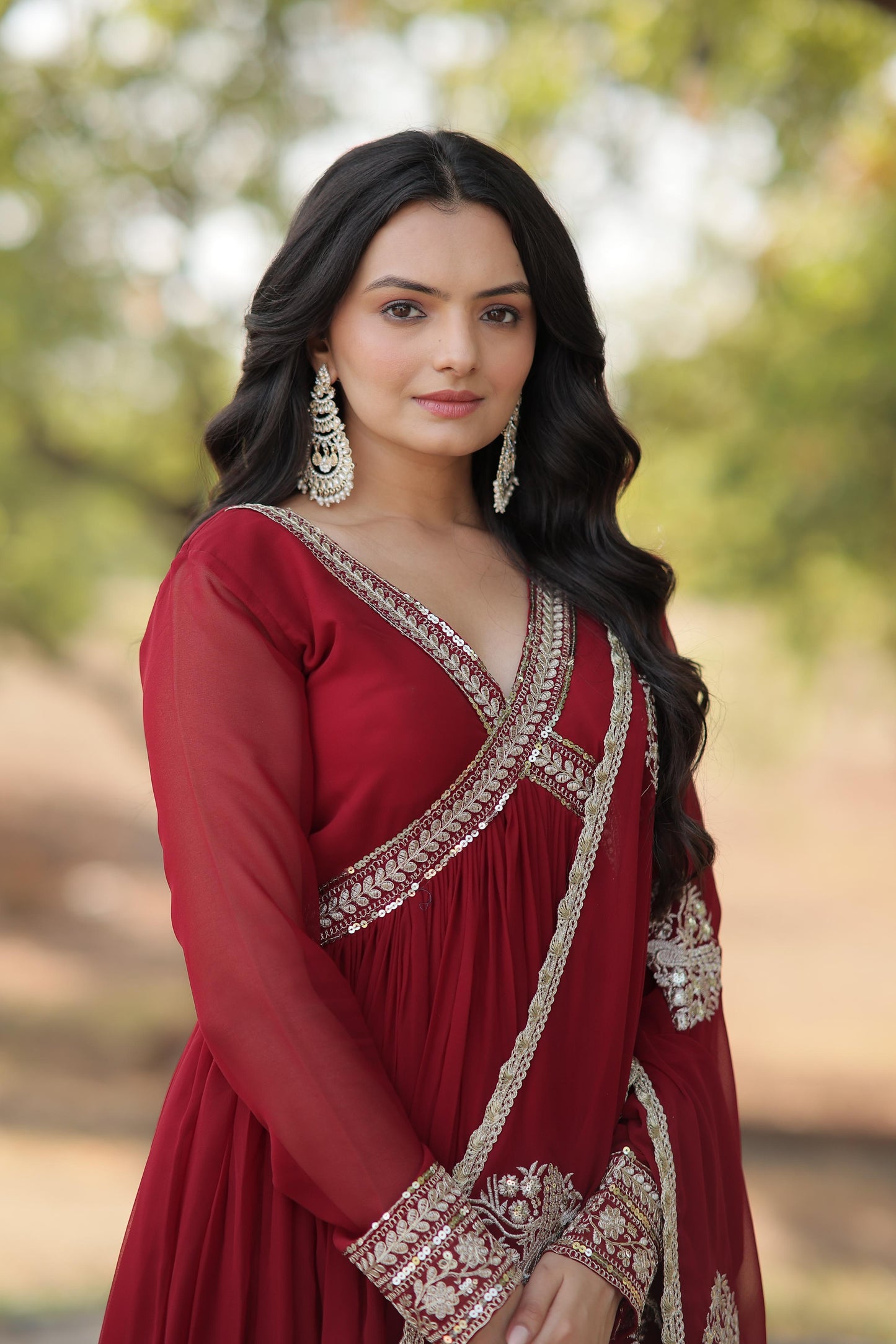 Premium Readymade Alia Cut Gown With Dupatta Set in Maroon Color