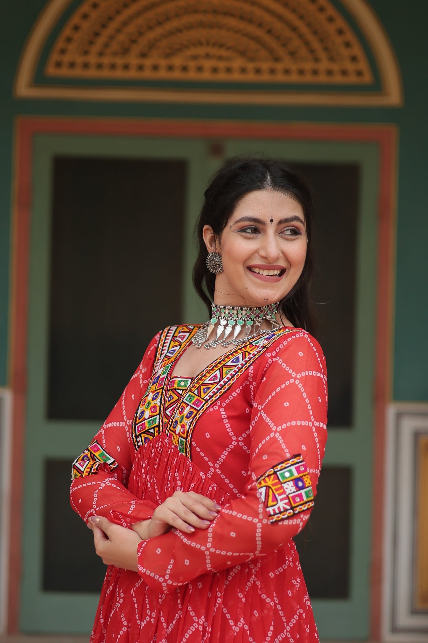 Red Color Navratri Collection Gown in Georgette Fabric