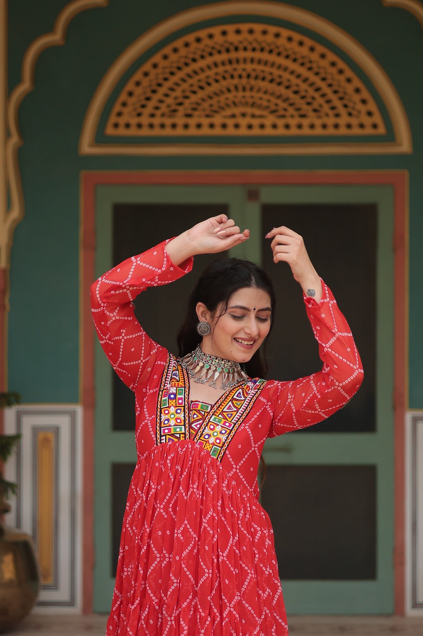 Red Color Navratri Collection Gown in Georgette Fabric
