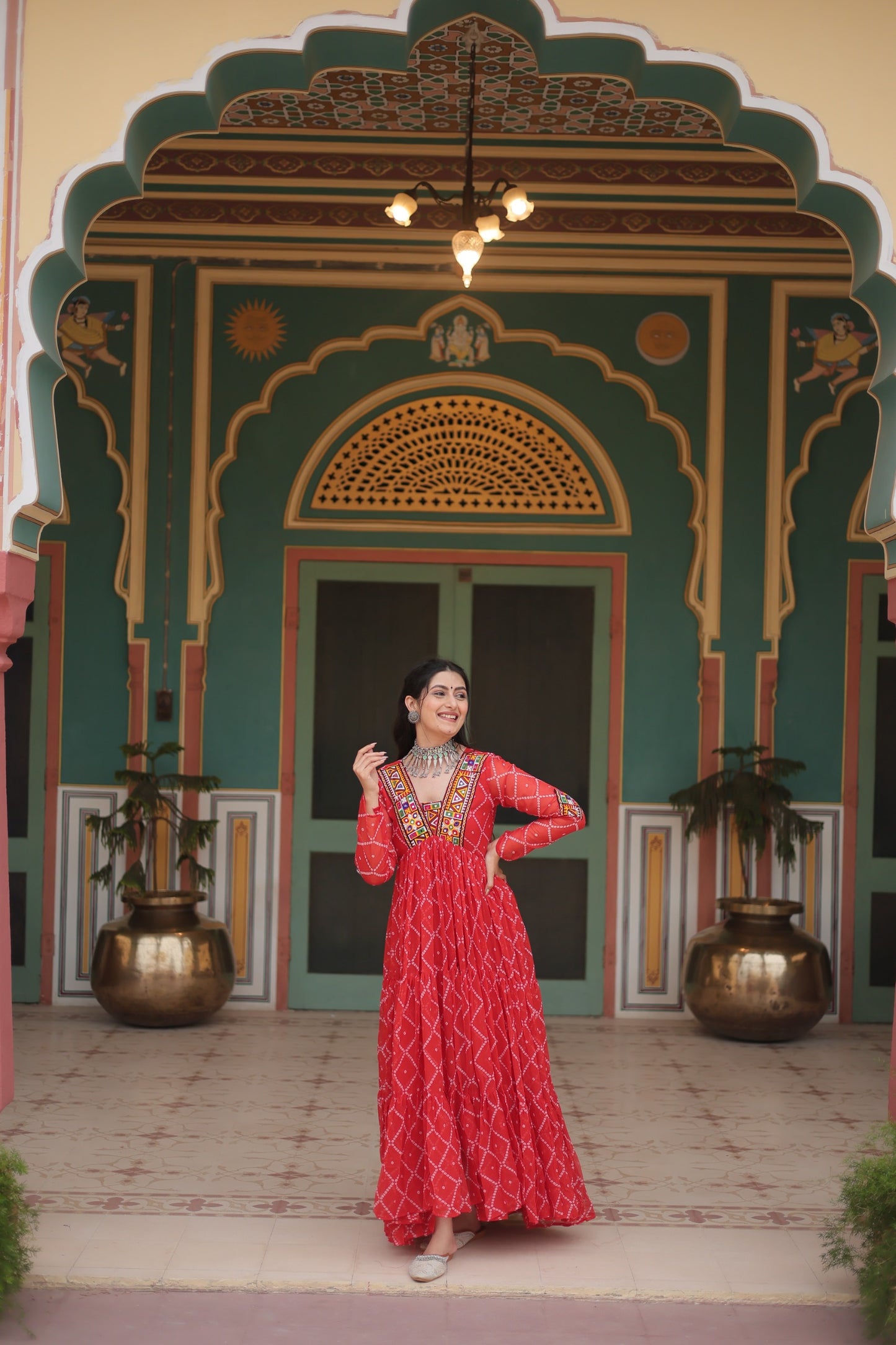 Red Color Navratri Collection Gown in Georgette Fabric