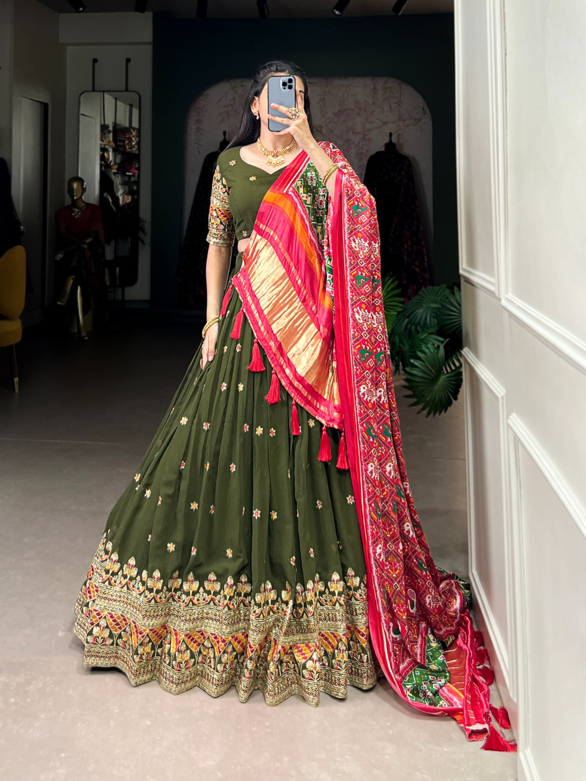 Dazzle With Every Drape lehenga choli in Georgette Fabric in green