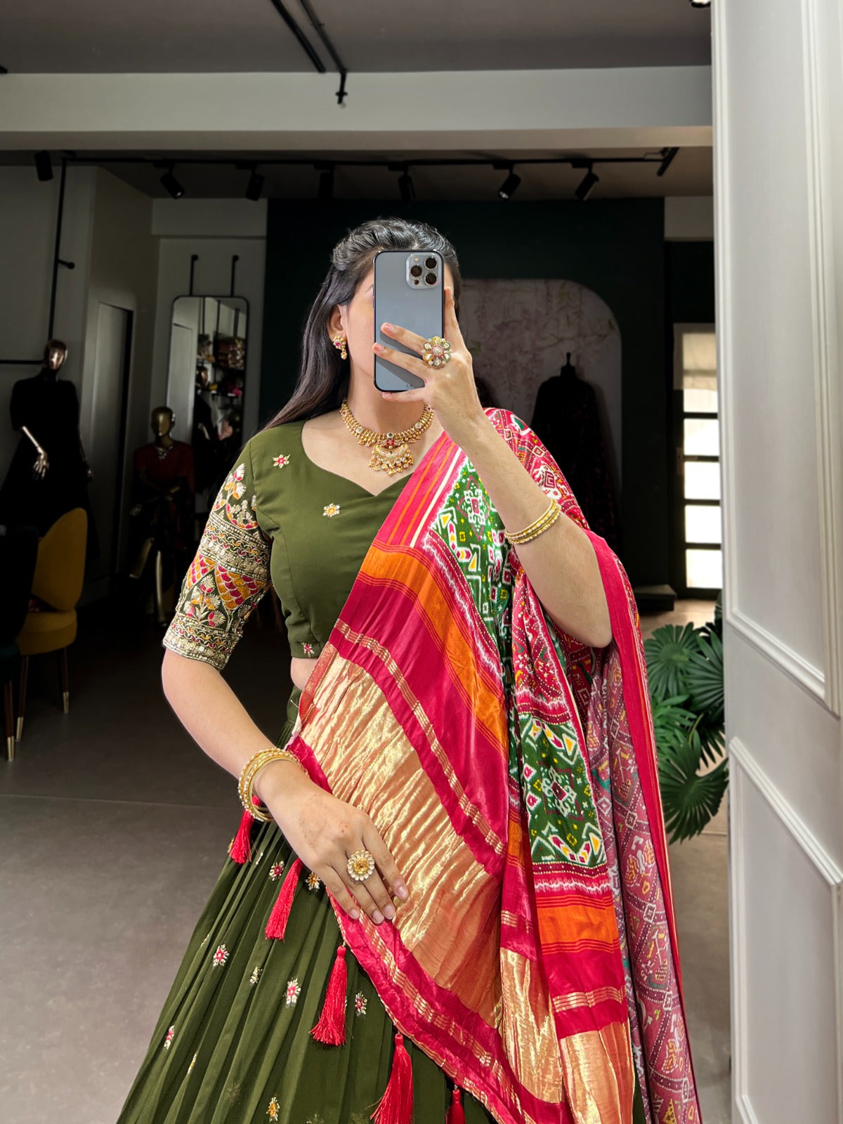Dazzle With Every Drape lehenga choli in Georgette Fabric in green
