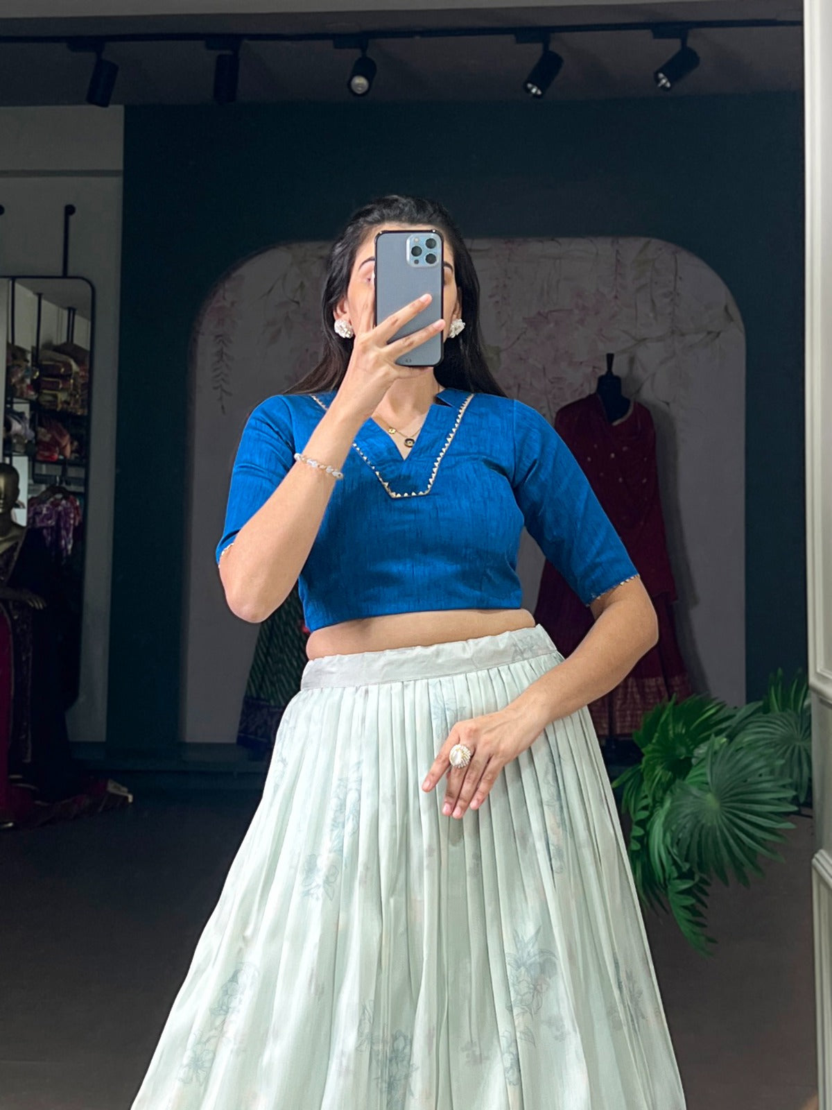 Beautiful Sky Blue Color Lehenga Choli in Cotton Silk Fabric