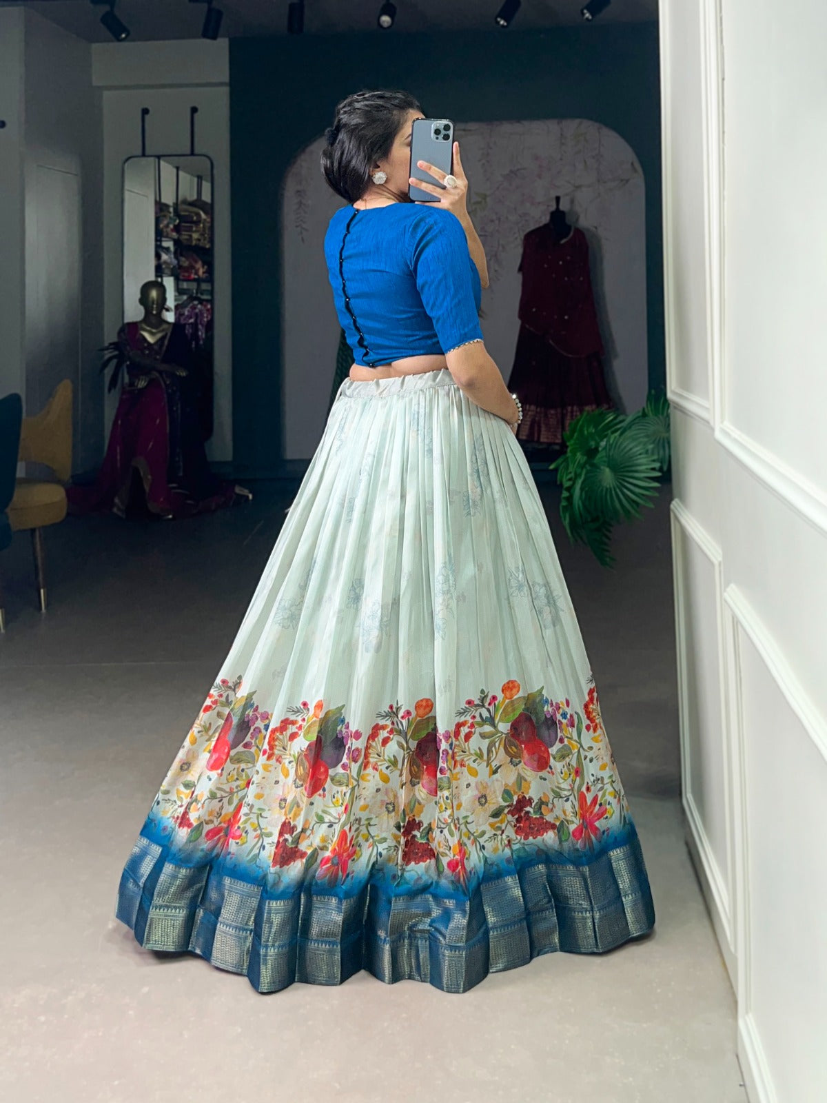 Beautiful Sky Blue Color Lehenga Choli in Cotton Silk Fabric