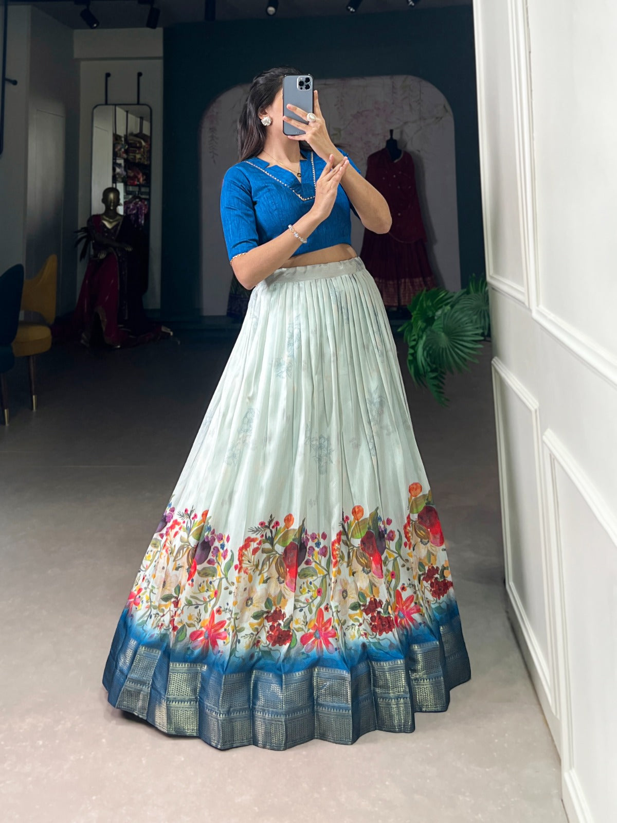 Beautiful Sky Blue Color Lehenga Choli in Cotton Silk Fabric