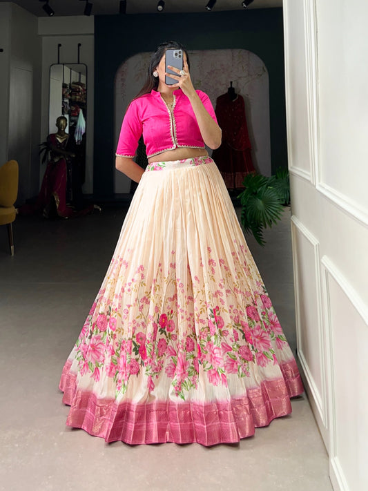 Beautiful Pink Color Lehenga Choli in Cotton Silk Fabric
