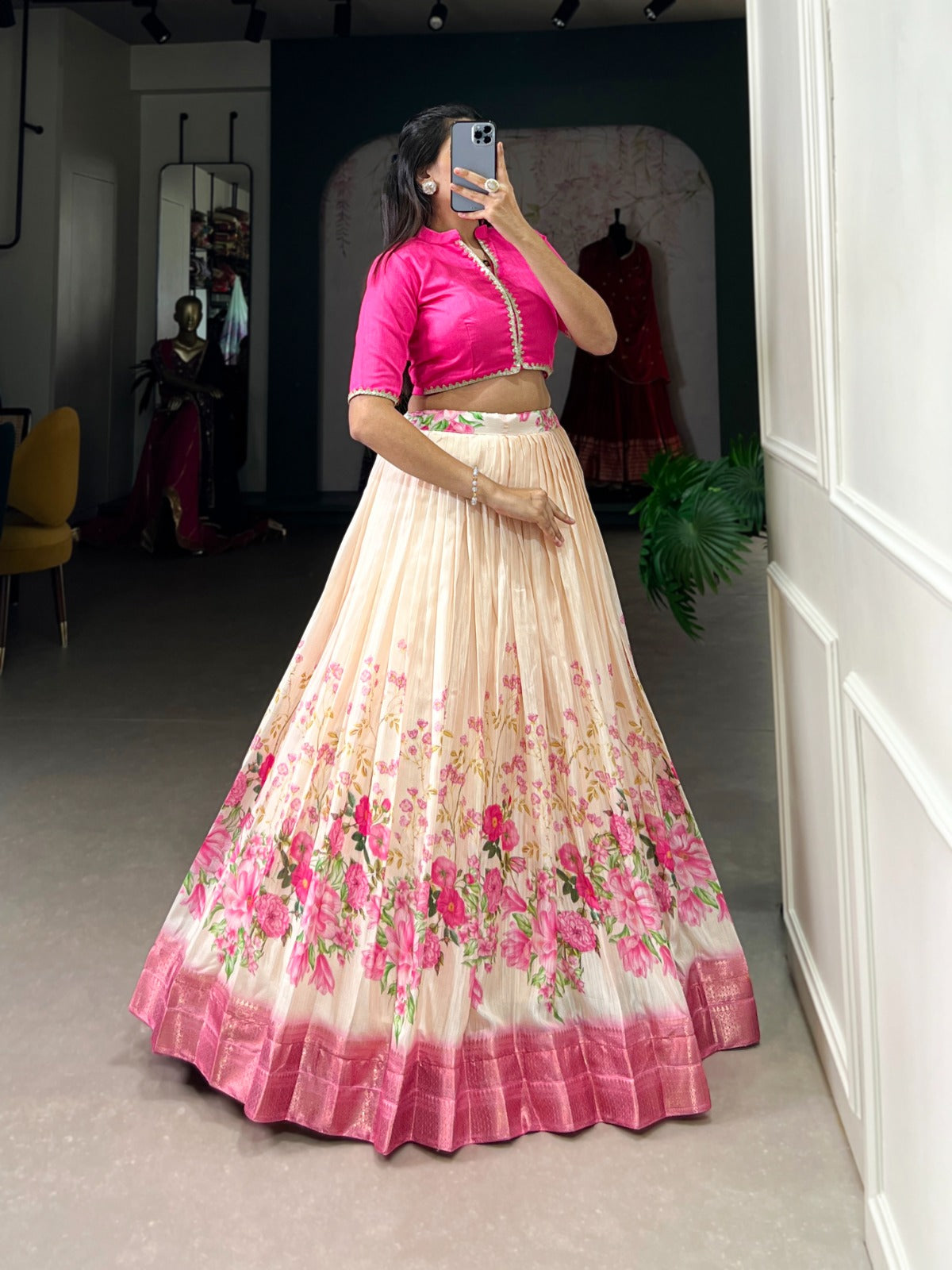 Beautiful Pink Color Lehenga Choli in Cotton Silk Fabric