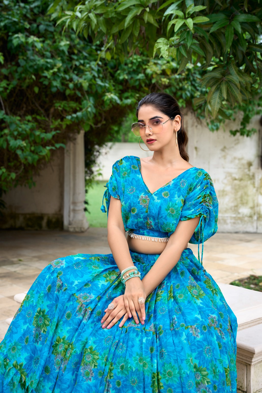 Sky Blue Color Beautiful Lehenga Choli Co-ord Set with 8+ meter flair
