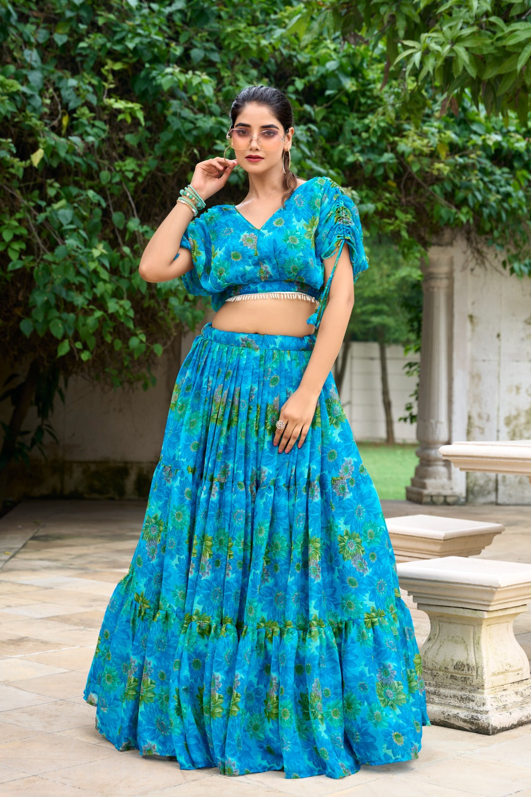 Sky Blue Color Beautiful Lehenga Choli Co-ord Set with 8+ meter flair