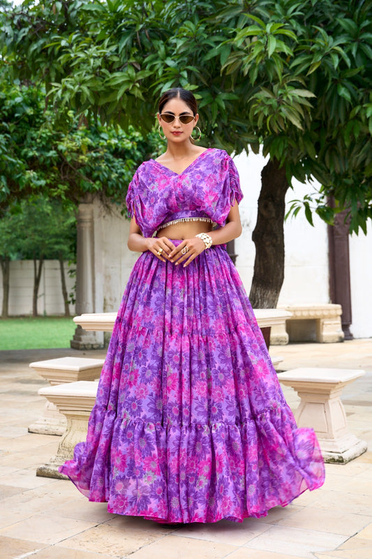 Purple Color Beautiful Lehenga Choli Co-ord Set with 8+ meter flair