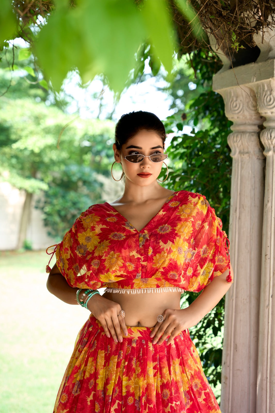Red Yellow Color Beautiful Lehenga Choli Co-ord Set with 8+ meter flair