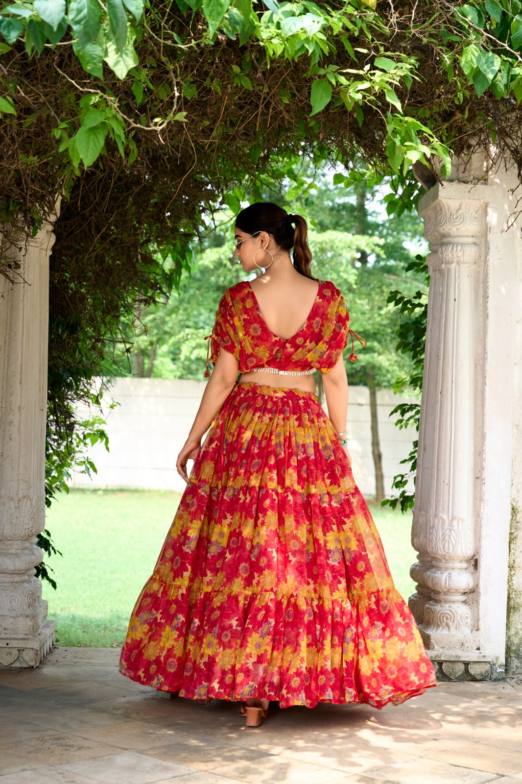 Red Yellow Color Beautiful Lehenga Choli Co-ord Set with 8+ meter flair