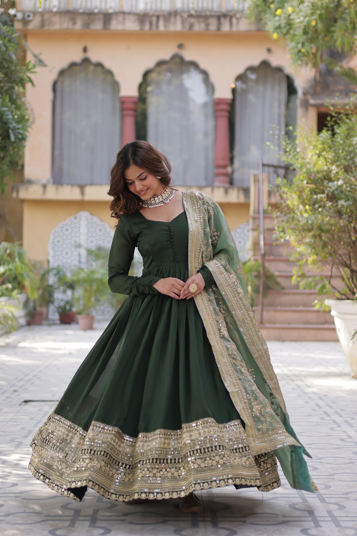 Black Color Beautiful Gown with dupatta in silk fabric