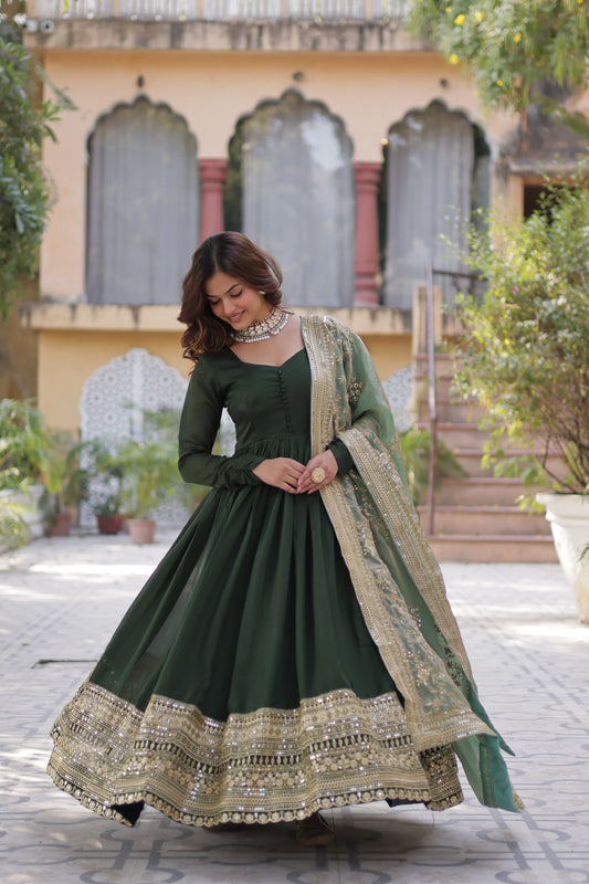 Black Color Beautiful Gown with dupatta in silk fabric