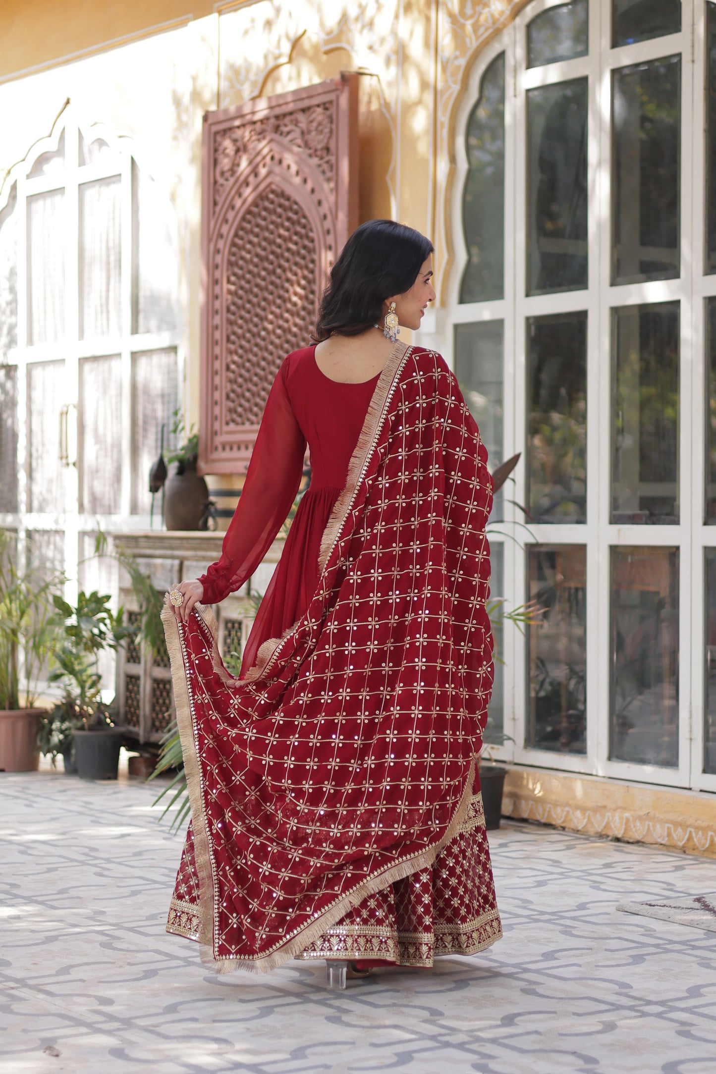 Premium Designer Readymade Gown Collections in Maroon Color