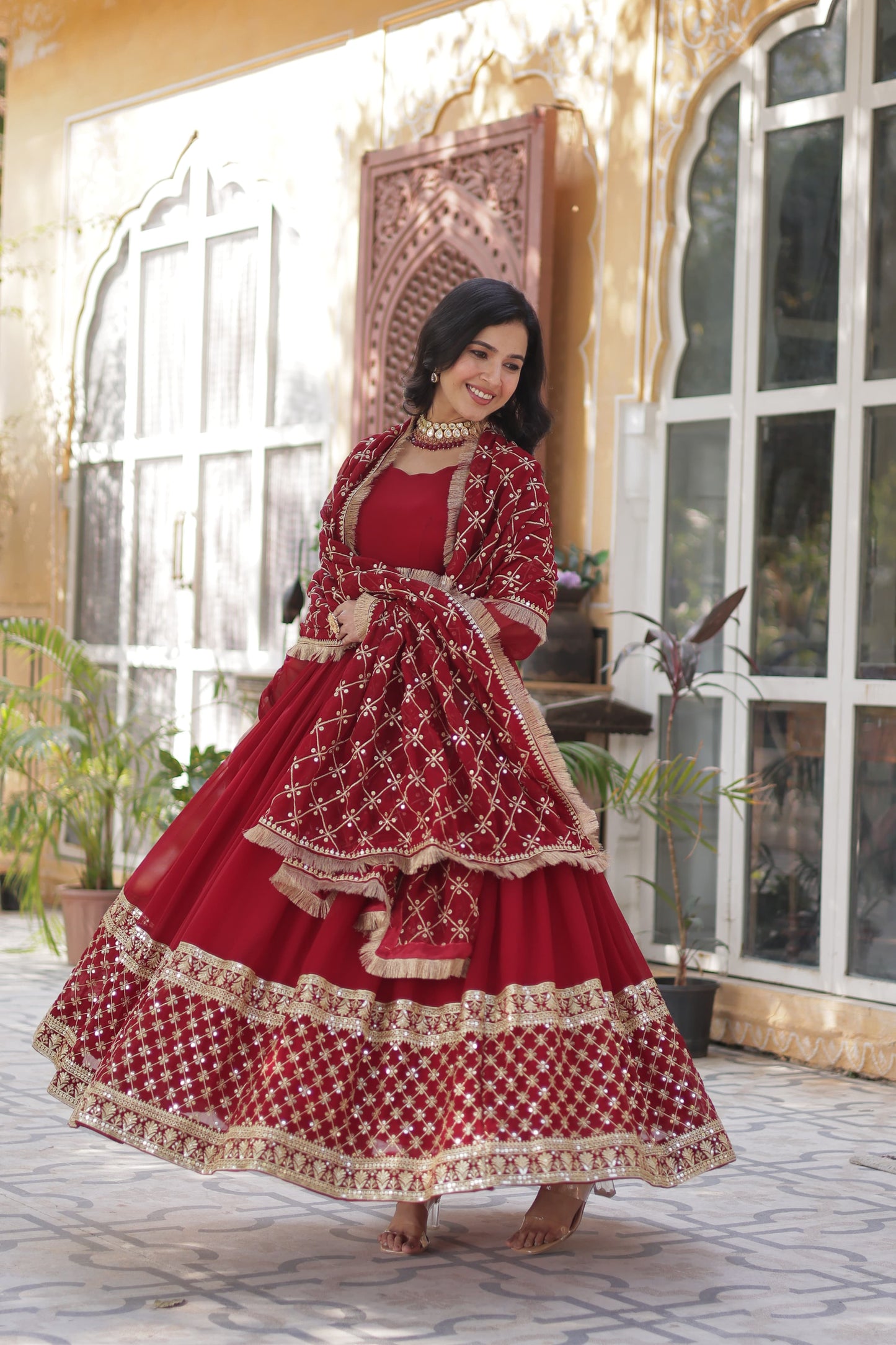 Premium Designer Readymade Gown Collections in Maroon Color
