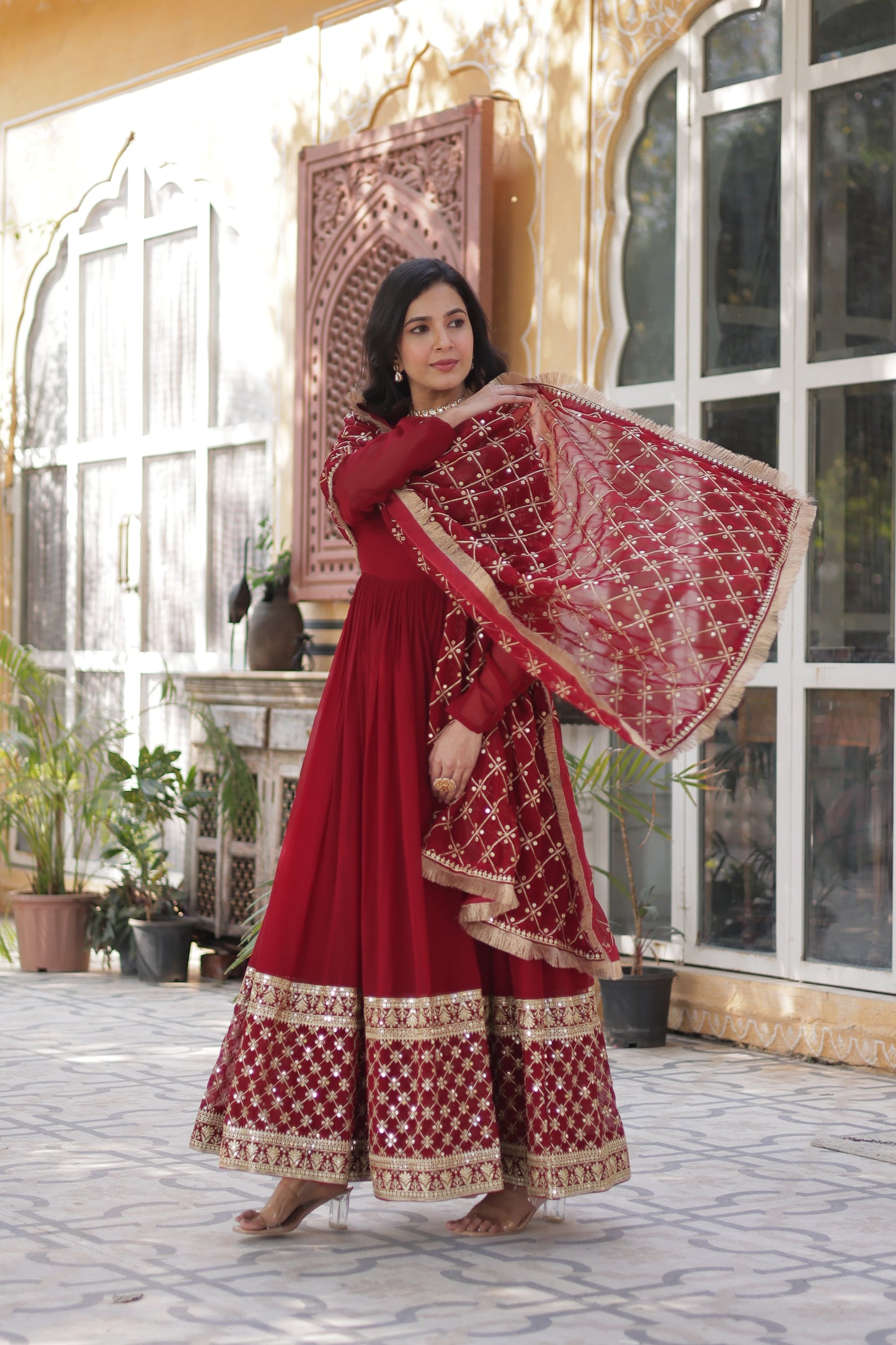 Premium Designer Readymade Gown Collections in Maroon Color