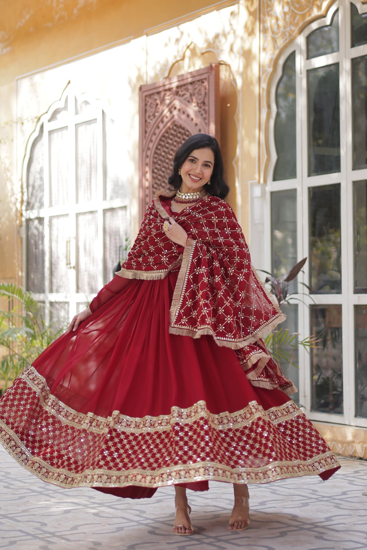 Premium Designer Readymade Gown Collections in Maroon Color