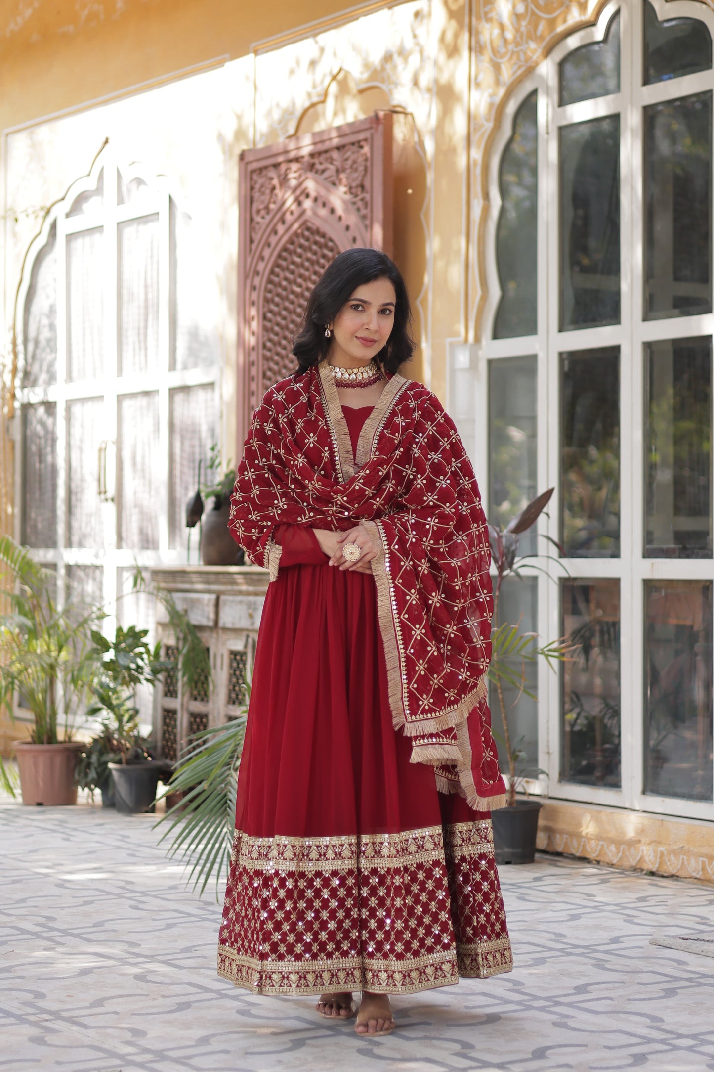 Premium Designer Readymade Gown Collections in Maroon Color
