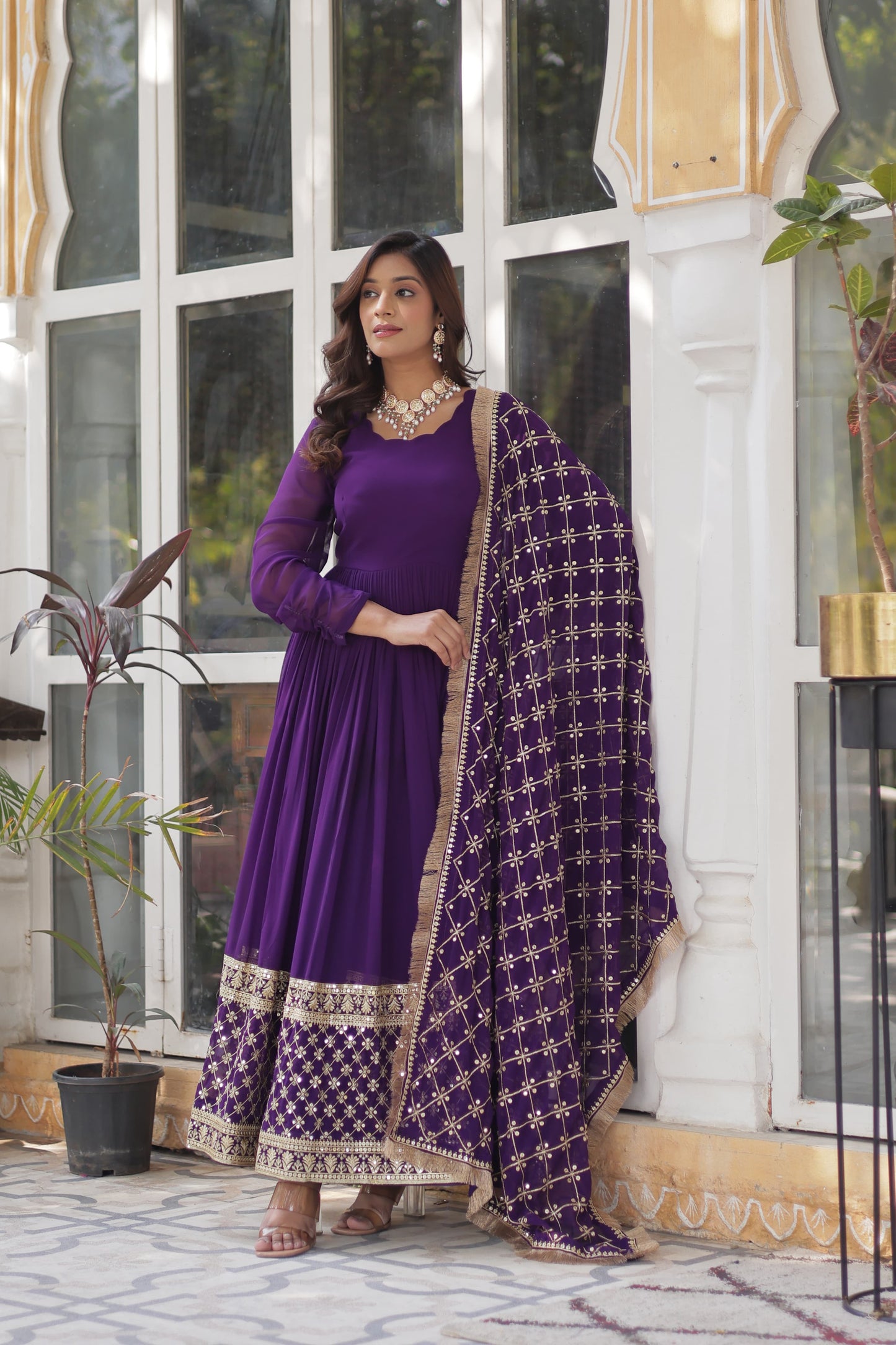 Premium Designer Readymade Gown Collections in Purple Color