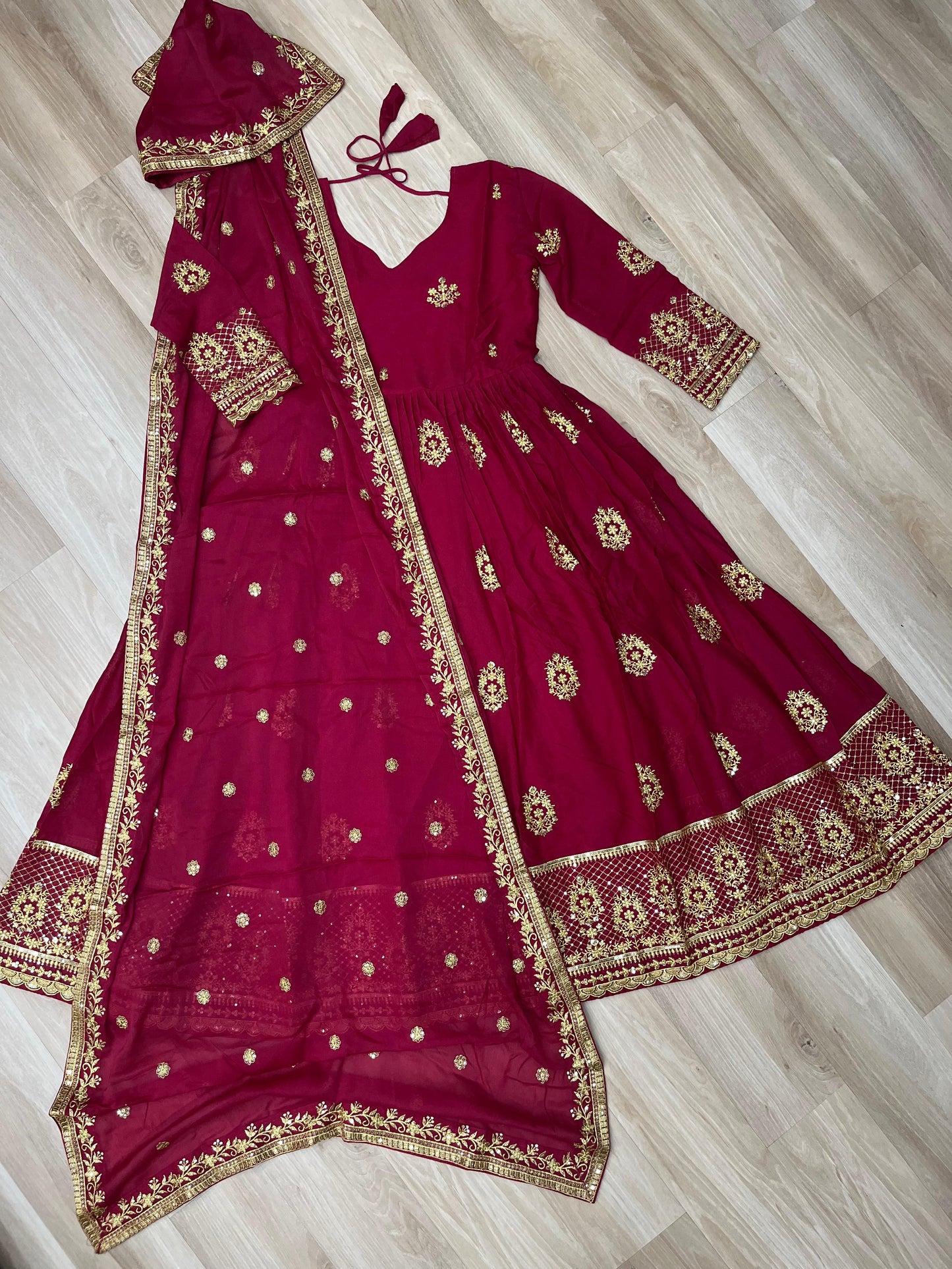 Designer Readymade Gown in Georgette Fabric in Red Color