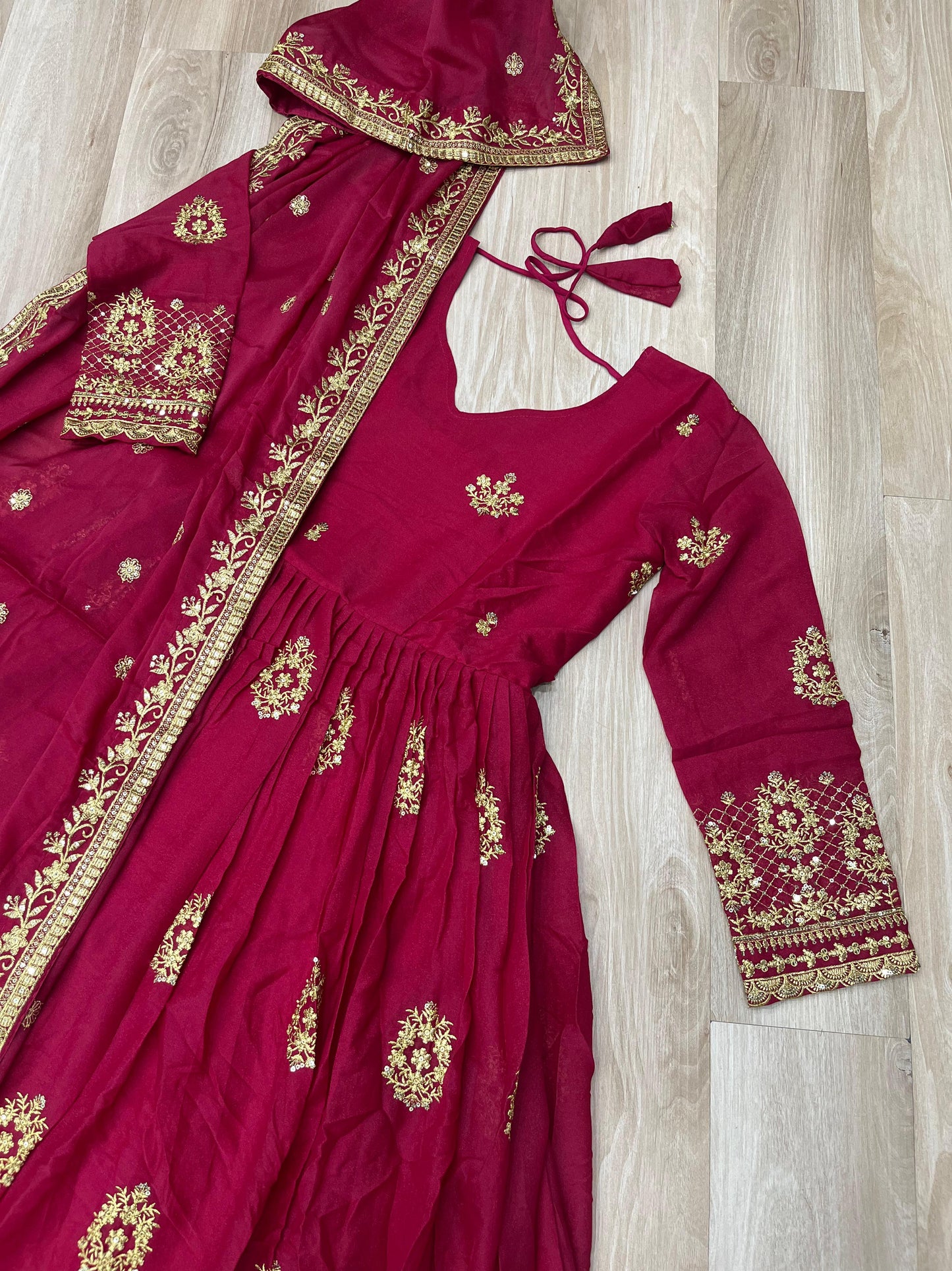 Designer Readymade Gown in Georgette Fabric in Red Color