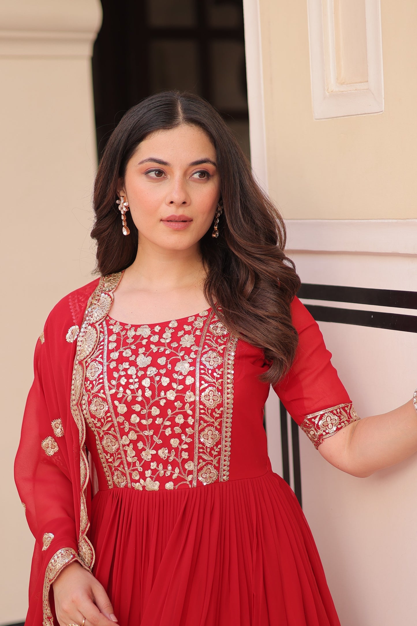 red Rama Colour Beautiful Fancy Partywear Gown