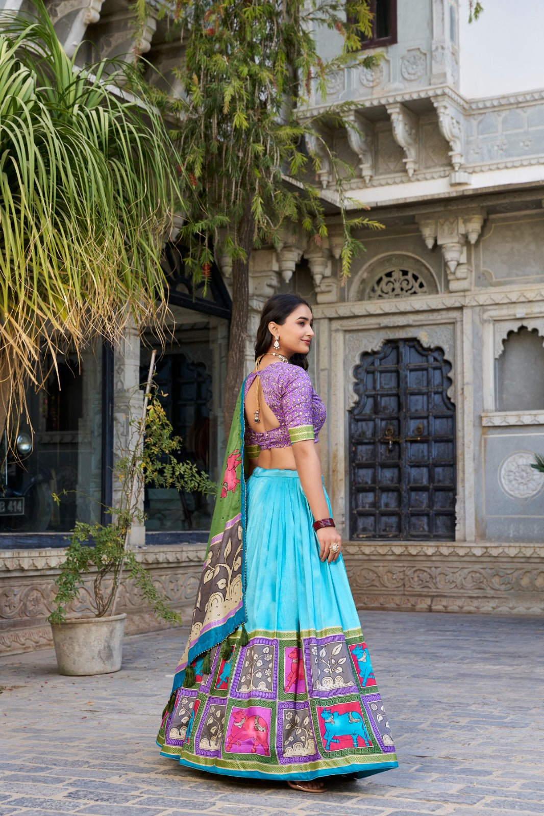 Lehenga Choli Draped In Tradition, Shining In Silk sky blue color