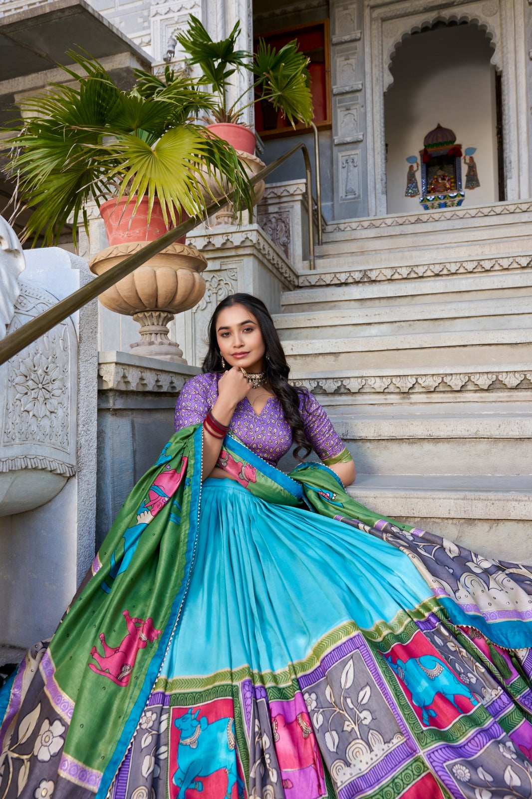 Lehenga Choli Draped In Tradition, Shining In Silk sky blue color