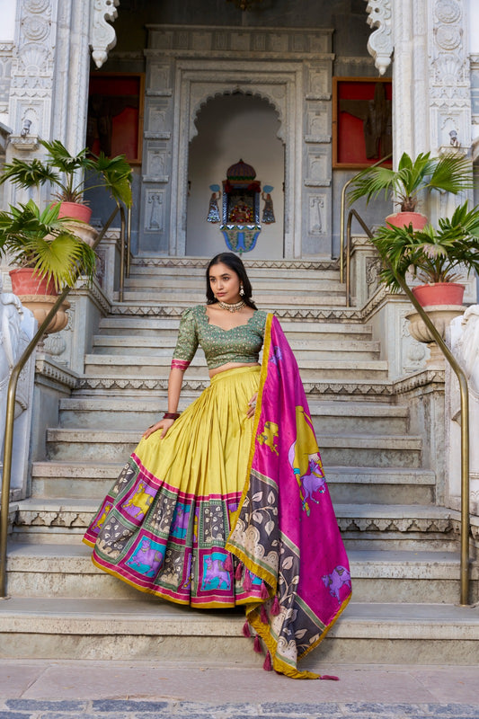 Lehenga Choli Draped In Tradition, Shining In Silkin yellow color