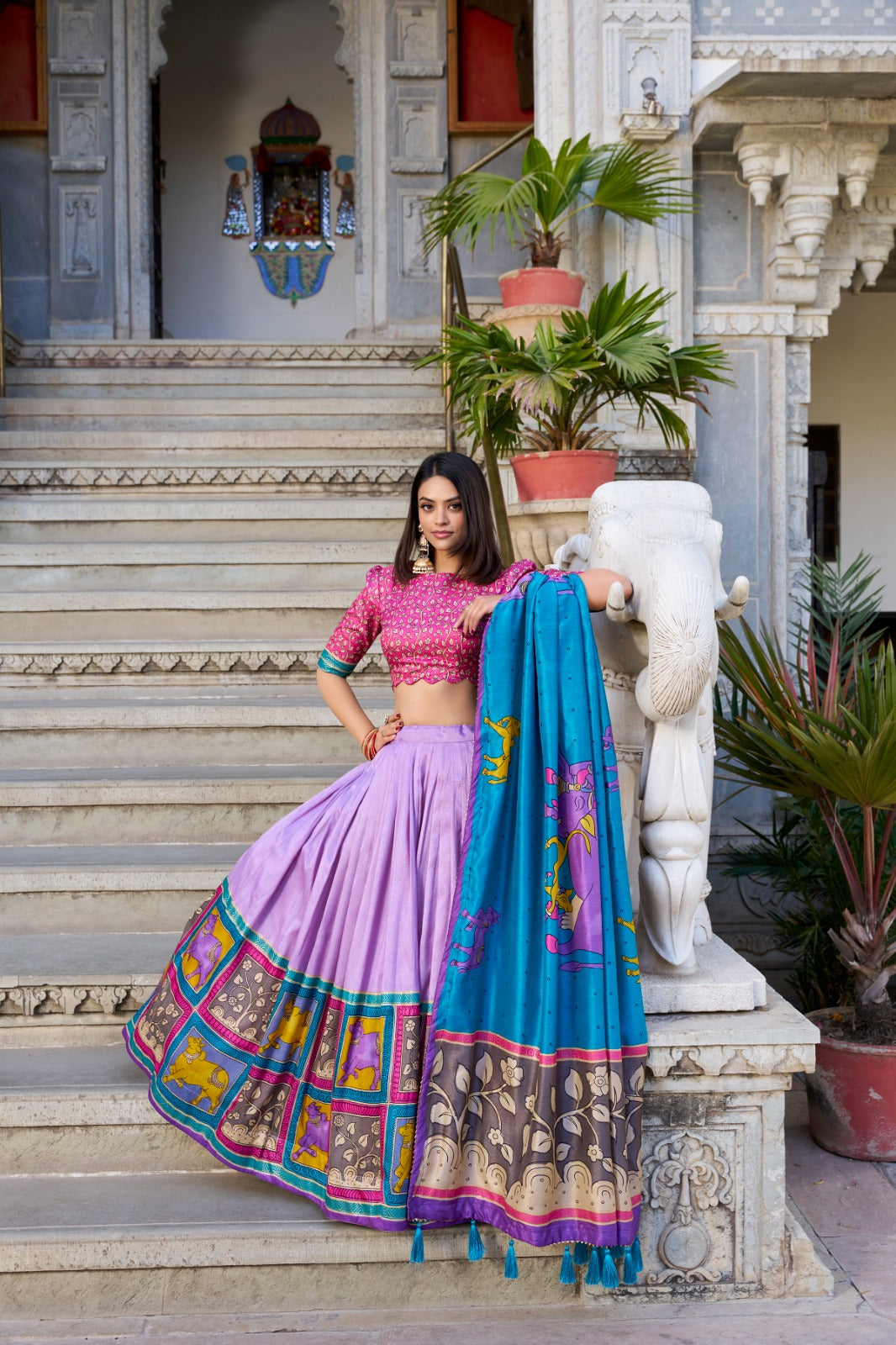 Lehenga Choli Draped In Tradition, Shining In Silk in purple color
