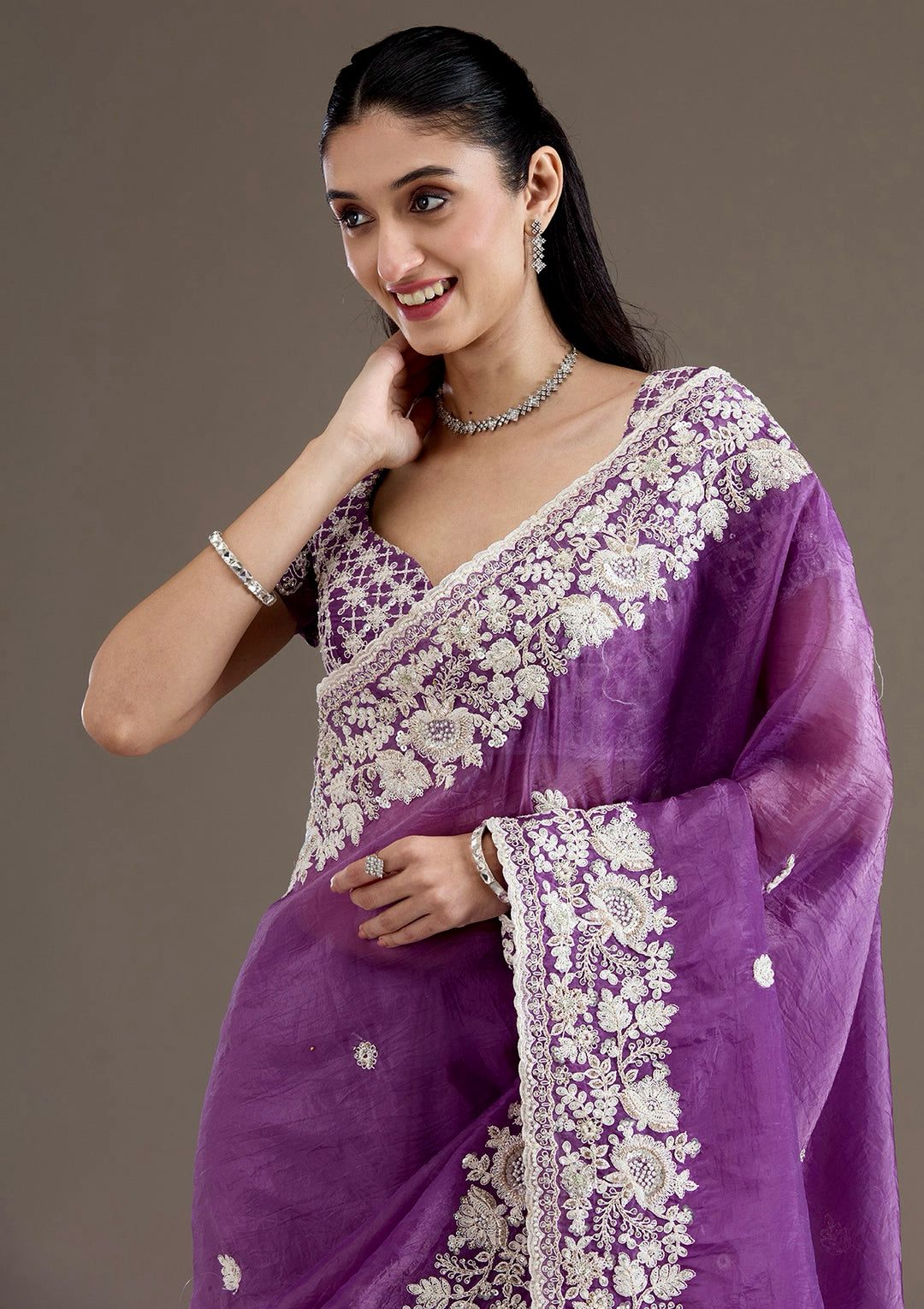 Crush Fabric Premium Worked Saree