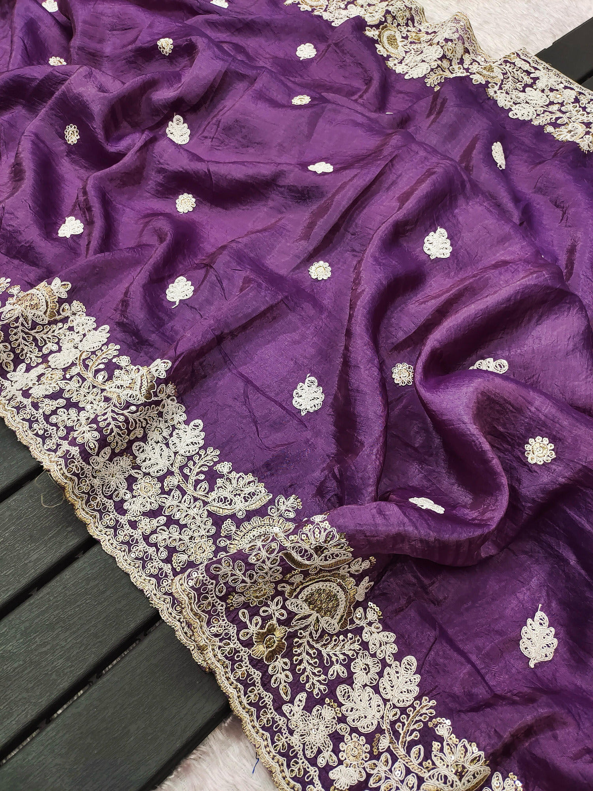 Crush Fabric Premium Worked Saree