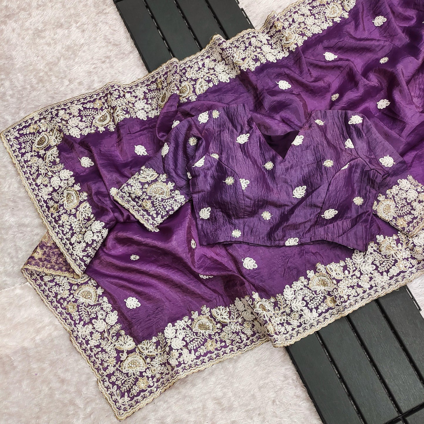 Crush Fabric Premium Worked Saree
