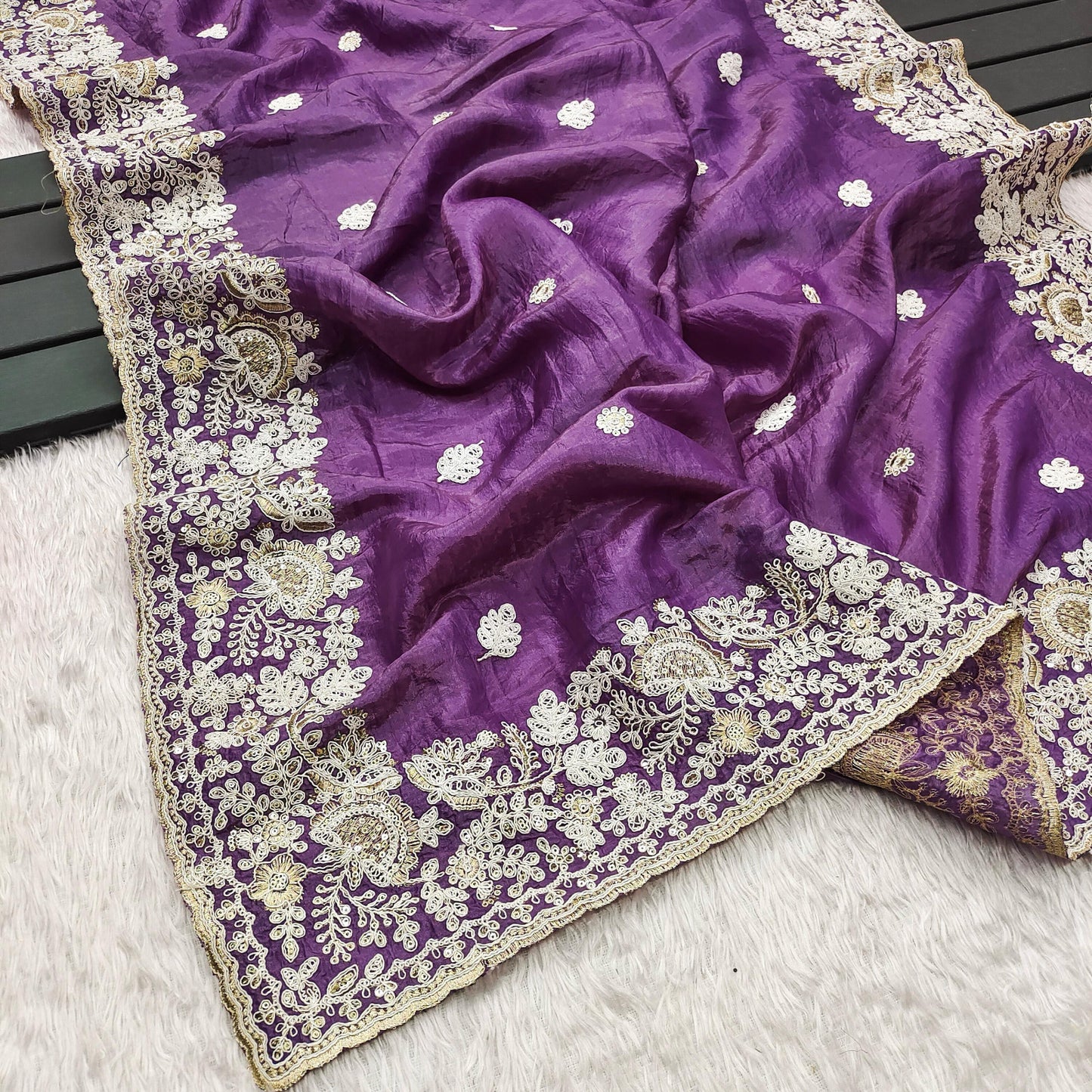 Crush Fabric Premium Worked Saree